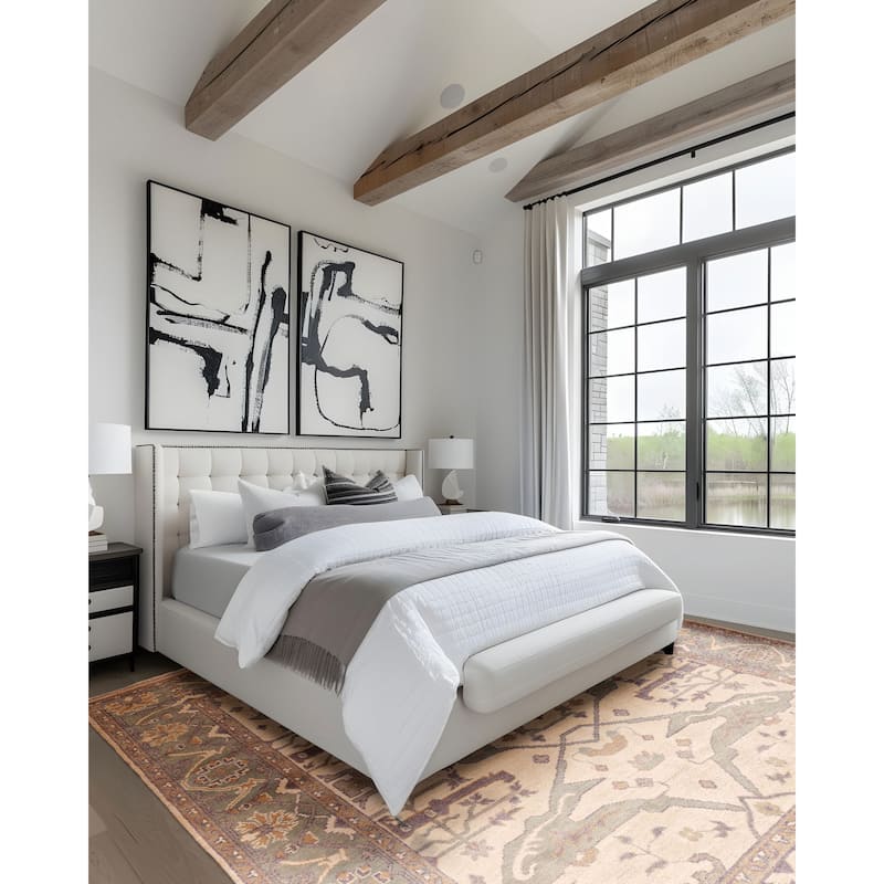 ECARPETGALLERY Hand-knotted Royal Oushak Ivory Wool Rug - 8'2 x 10'2