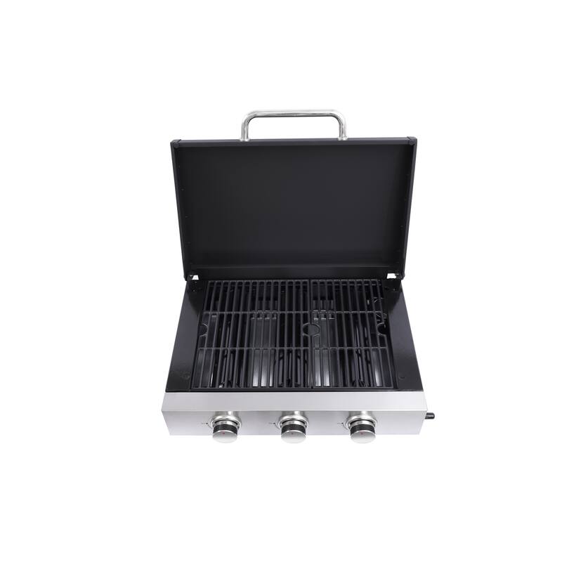 Anmytek Stainless Steel 3 Burner Portable Gas Grill and Griddle Combo with Non Stick Plate and Cast Iron Grates Foldable Design