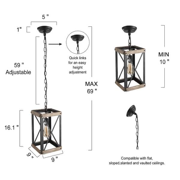 Modern Farmhouse 1-Light Wood Pendant Rustic Island Lights for Dining Room
