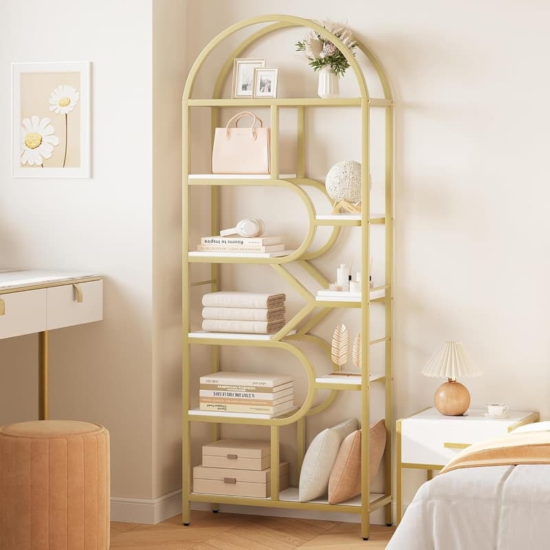 6-Tier Arched Bookshelf, Geometric Freestanding Bookcase and Open Display Storage Rack