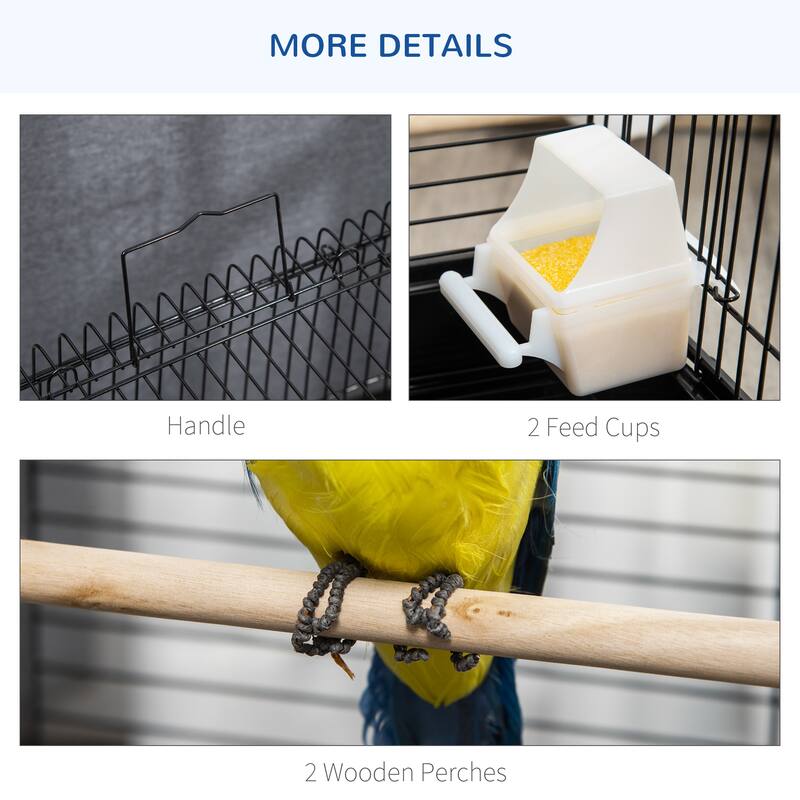 Bird Cage for Small Birds with Carry Handle and Perch on Roof - 15.75" L x 15.75" W x 23.25" H