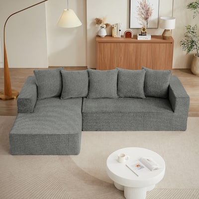 L-Shaped Sectional Sofa, Minimalist Modular Grey Chenille Cloud Couch