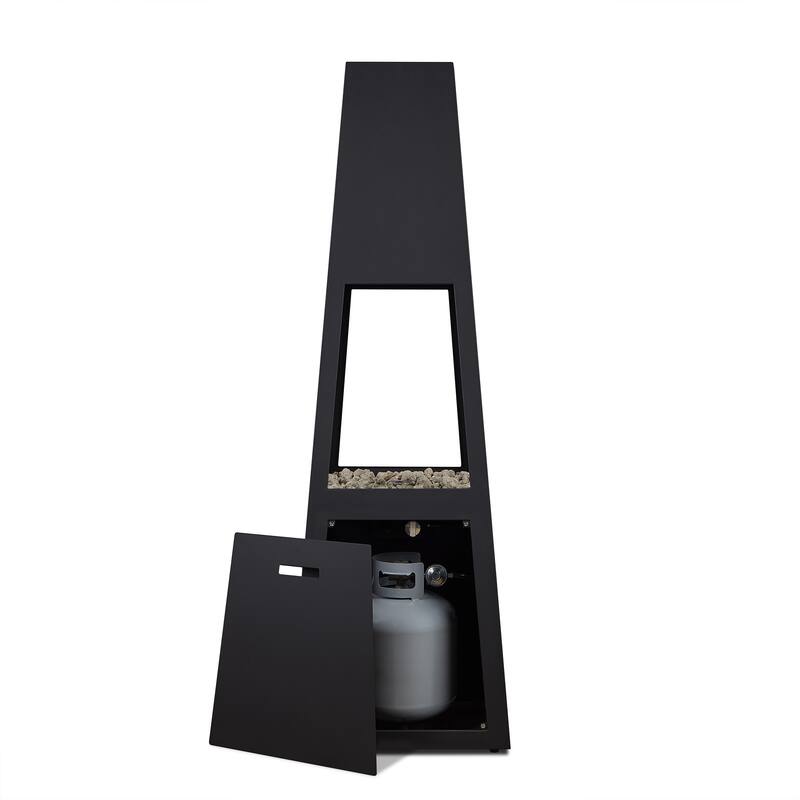 Ferro 70" Metal Chiminea Fire Pit with Hidden Propane Tank in Black by Real Flame