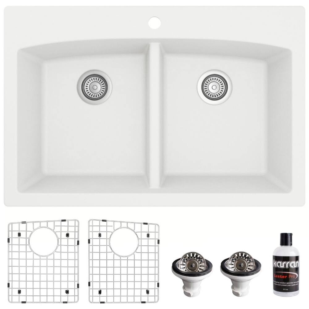Karran USA QT-710-PK1 Quartz QT 33" Drop In Double Basin Quartz