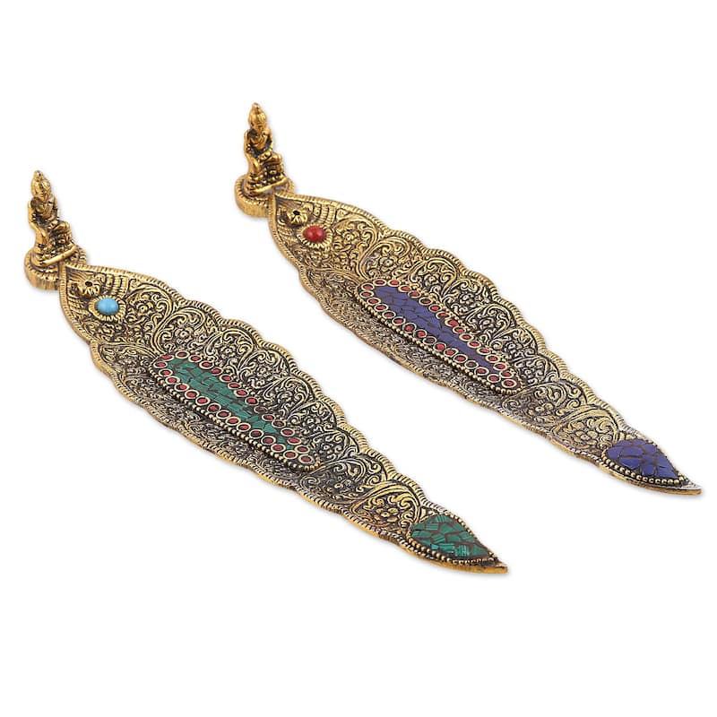 Novica Handmade Buddhas Nature Brass Incense Holders (Pair)