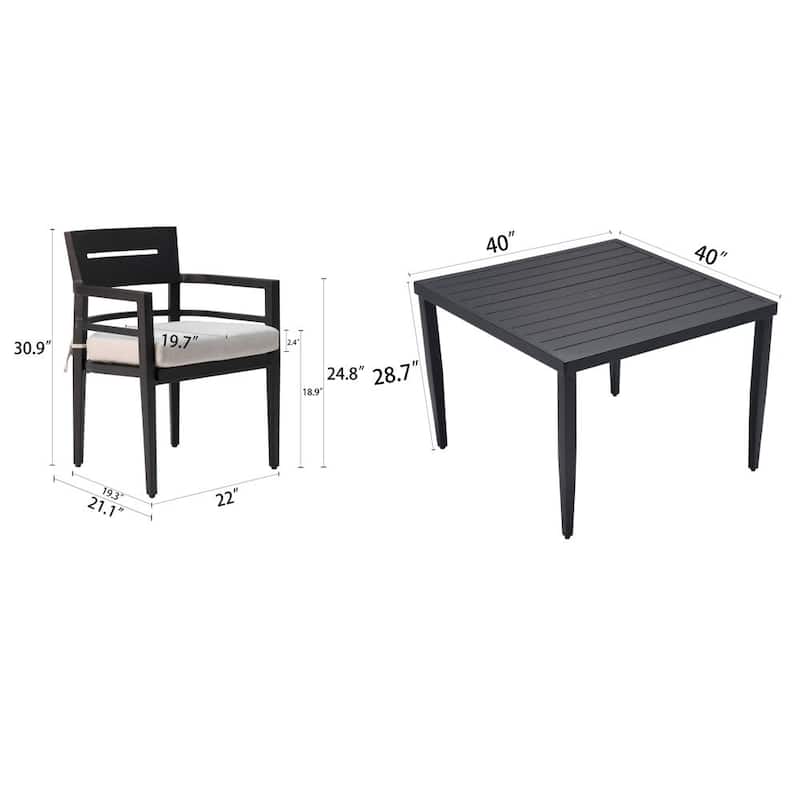 5-Piece Outdoor Patio Aluminum Furniture, Modern Dining Set, including 4 Dining Chairs, Black
