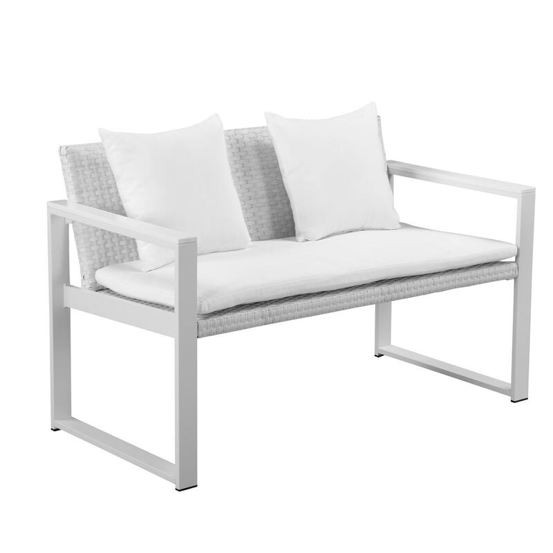 Lark 50 Inch Outdoor Sofa, White Aluminum Frame, Fade Resistant Cushions - White