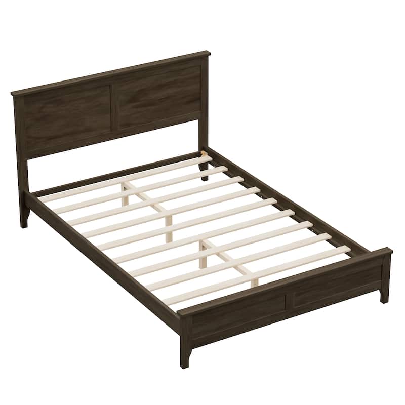 Wood Platform Bed Minimalist Bed Frame Mid Century Retro Solid Wood Bed No Box Spring Needed, Compatible with Adjustable Bed