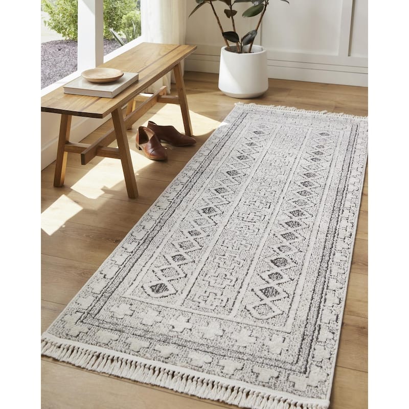 Livabliss Scandinavian Berlin Diamond Area Rug - 7'10" x 10' - White/Charcoal