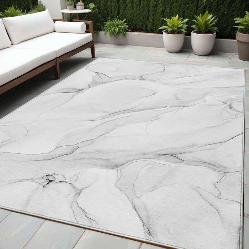 Fifi Modern Art-Inspired Weather Resistant Timeless Fusion Outdoor Rug - 5' X 8' - 5' X 8' - Grey