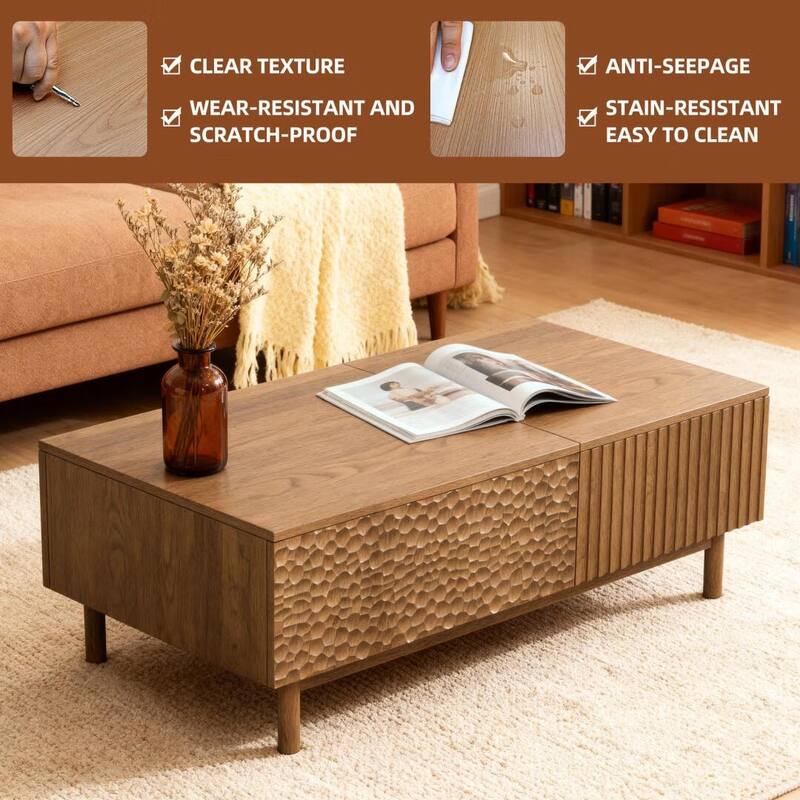 51.1" Satin Walnut Coffee Table with Storage Drawers for Living Room & Home Office - 51.1"Wx27.5"Dx18.9"H