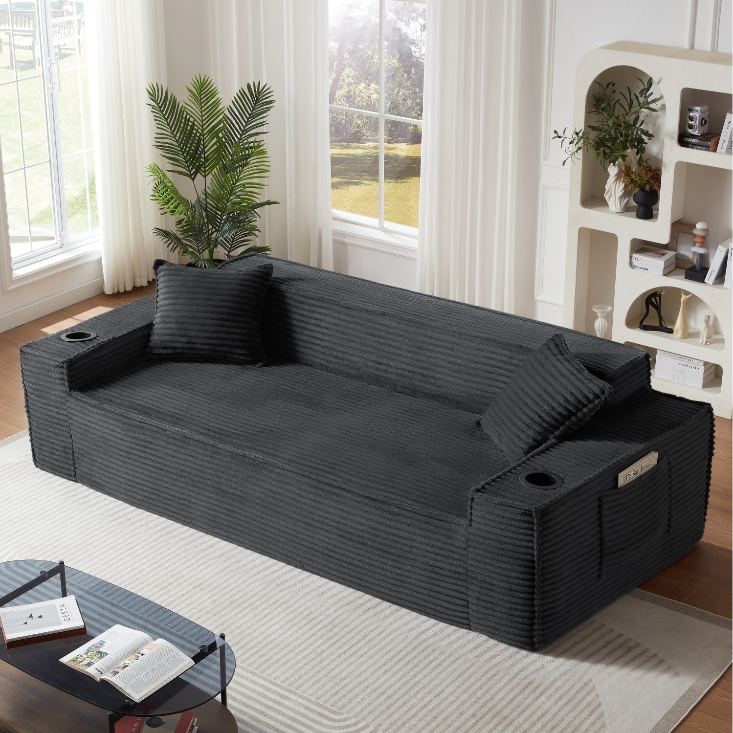 80.7" 3-Seater Corduroy Sofa with Pillows, No Assembly Required