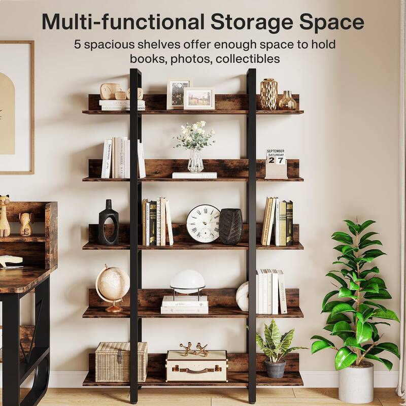 5 Tiers Bookcase, 5Shelf Industrial Style Etagere Bookcases and Book