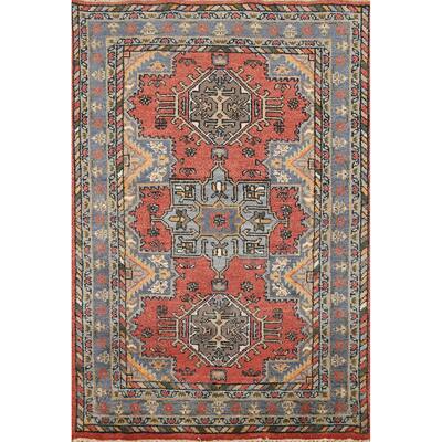 Geometric Khotan Oriental Area Rug Handmade Wool Carpet - 3'11"x 5'11"