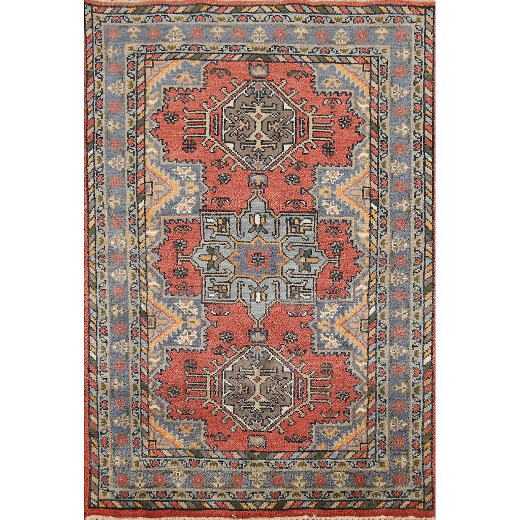 Geometric Khotan Oriental Area Rug Handmade Wool Carpet - 3'11"x 5'11"