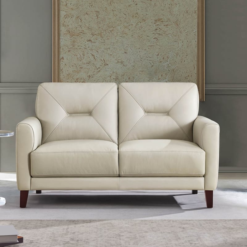 Hydeline Mavis Top Grain Leather Loveseat - Vanilla