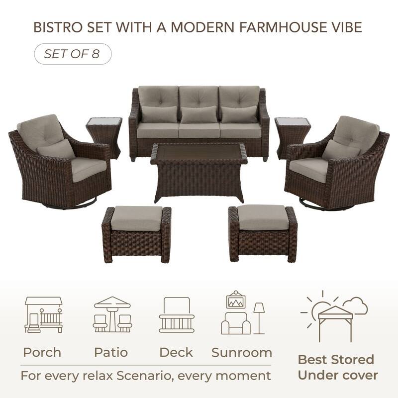 Murphy Outdoor Wicker Patio Outdoor Sofa Swivel Chair Coffee Table