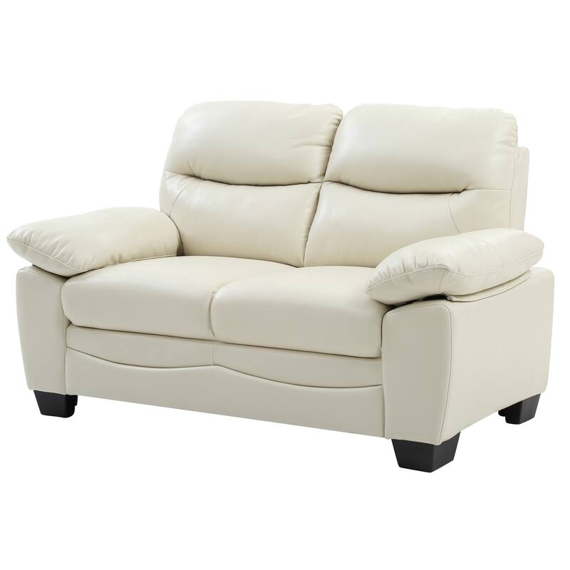 Flared Padded Arm Faux Leather Straight Sofa - 59" - Beige