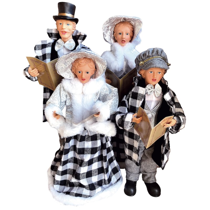 15-18" Black and White Plaid Carolers, Set of 4