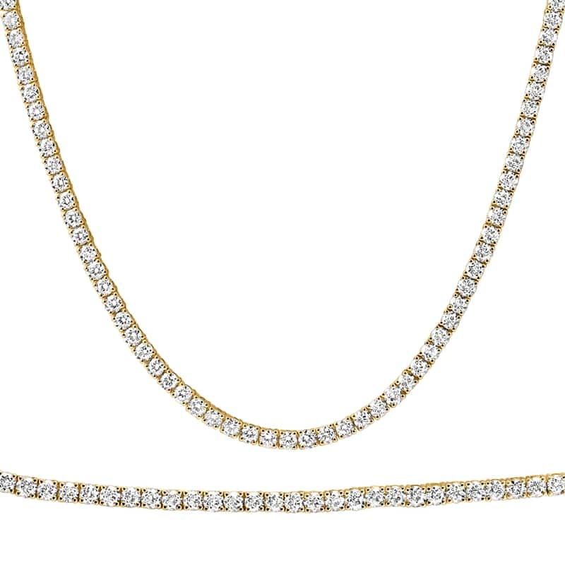 Bliss Diamond 20Ct Round Diamond Tennis Necklace Yellow Gold Lab Grown