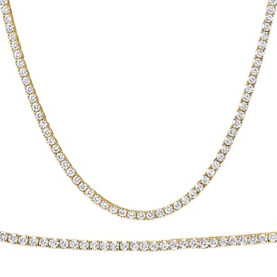Bliss Diamond 20Ct Round Diamond Tennis Necklace Yellow Gold Lab Grown