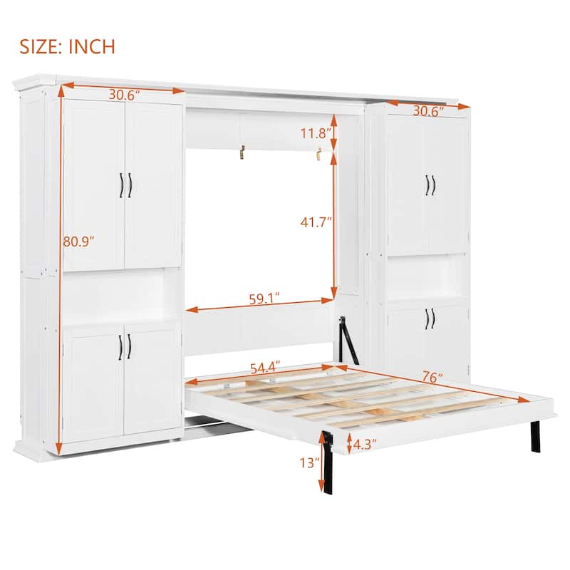 Murphy Bed Heavy Duty Cabinet Bed with Storage Shelves Queen Size