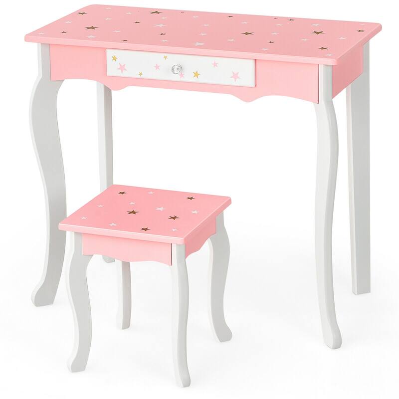 Gymax Kids Vanity Princess Makeup Dressing Table Chair Set W/ - See Details