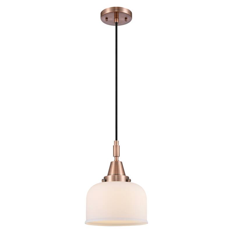 Innovations Lighting Downtown Urban - Caden Bell - 1 Light 8" Cord Hung Mini Pendant - Antique Copper/Matte White Shade