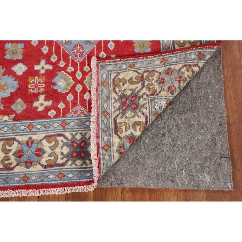 Geometric Red Kazak Foyer Rug Hand-Knotted Oriental Accent Wool Carpet - 3'2" x 4'9"