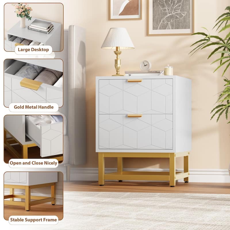 2 Drawer Dresser, with Metal Legs and Gold Handles