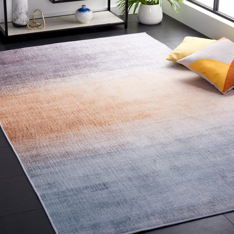 SAFAVIEH Tacoma Machine Washable Slip Resistant Paula Modern Abstract - 4' x 4' Square - Grey/Rust - Square