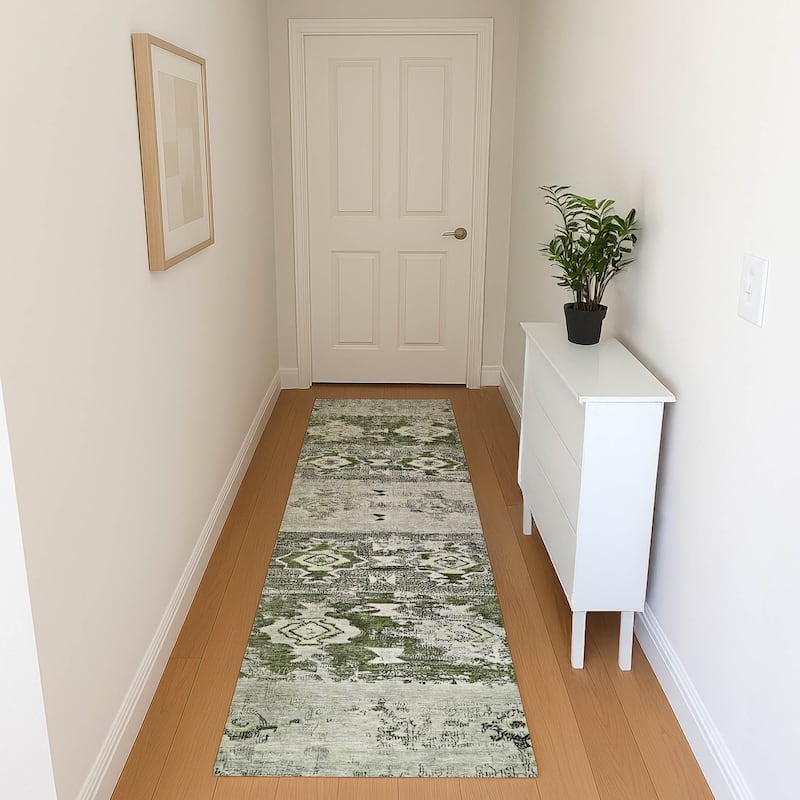 Premium Washable Super Soft Global Icon Mayfield Rug - Olive - 2'3" x 7'6"