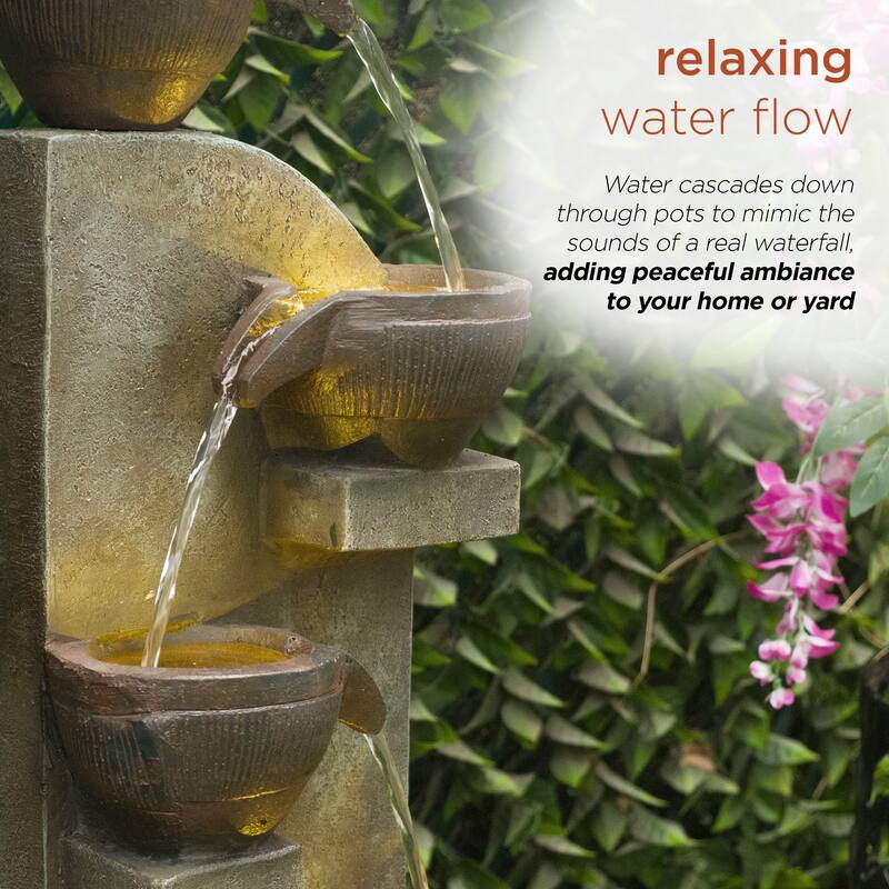 4-Tier Cascading Pot and Bowl Fountain w/ Warm White LED