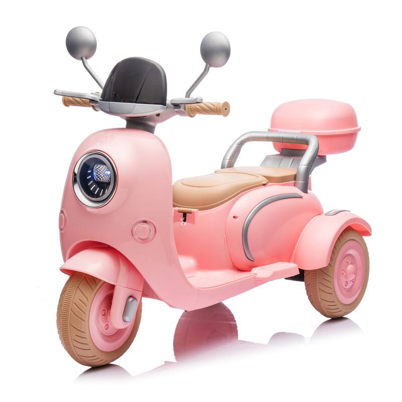 12V Ride-On Two-Seater Motorcycle for Kids, Three-Wheel Design, USB, Bluetooth, Adult Seat Flip, and Storage for Ages 3-6.