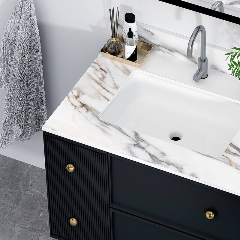 31 Inch Marble Vanity Top,Bathroom Vanity Top with Undermount Rectangular Middle Sink and 4 Inch Height Backsplash