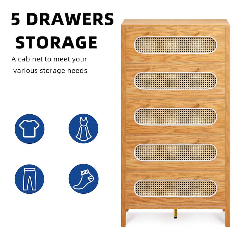 Moasis 4-6-Drawer Dresser Chest Drawer Storage Cabinet Rattan Wood Closet
