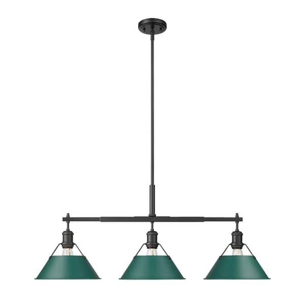 slide 2 of 3, Yep by Golden Lighting Orwell 3-light Island Light in Matte Black and Pine Green shade - 3 Light Linear Pendant