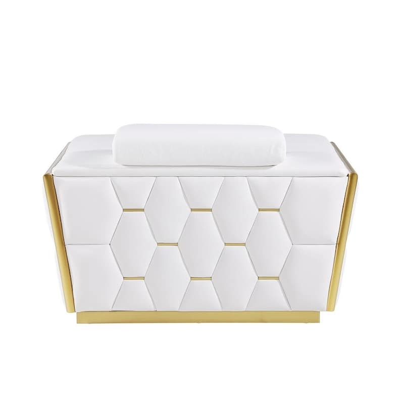 HomeRoots 47" White and Gold Italian Leather Club Chair - 47 in. x 40 in. x 43 in.