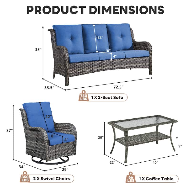 Pocassy Outdoor Patio Wciker Sofa Furniture Set of Chair Table.