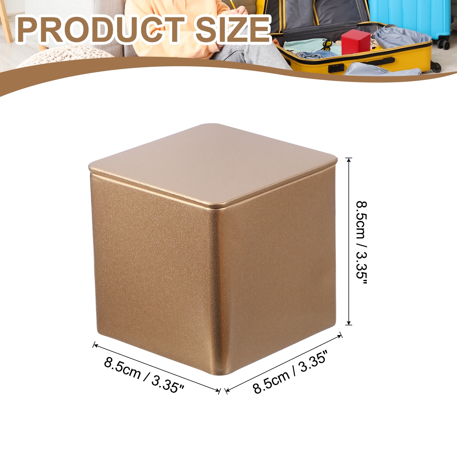 Square Tin Box, Metal Storage Tin Box Portable Storage Container with Lid for Tea Candy Treats Gifts Favor - 3.35"x3.35"x3.35