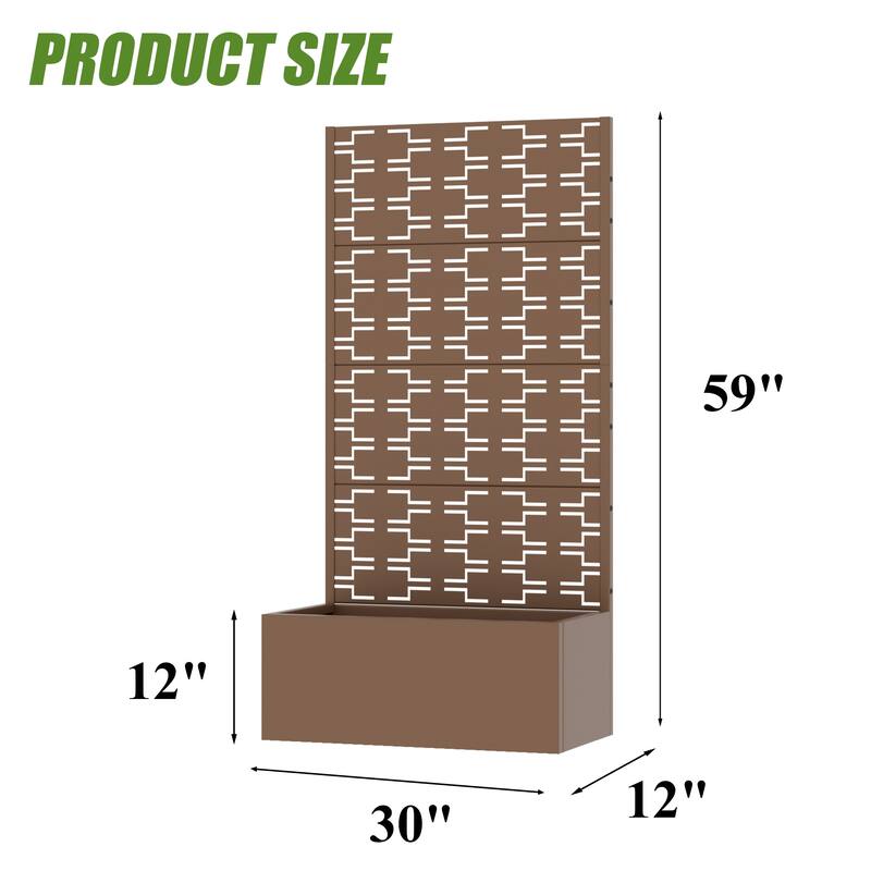 Metal Galvanized Planter Box with Trellis Privacy Screen Lockable Wheels