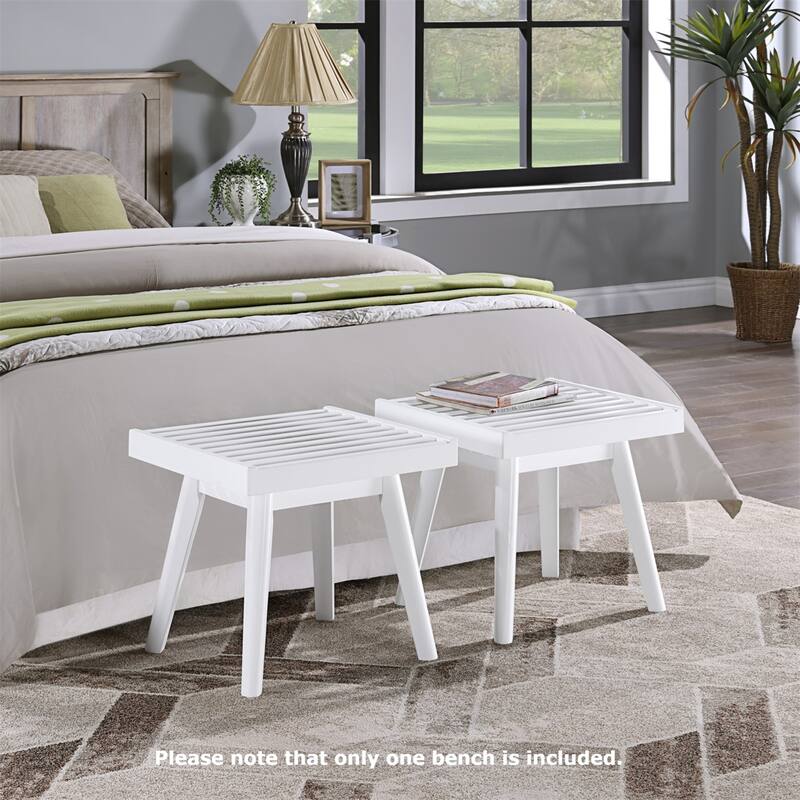 Solid Wood Slatted Bench, 19-Inch Long, White