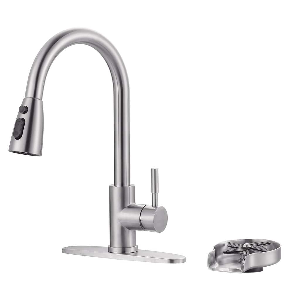 WOWOW Single-Handle Pull Down Sprayer Kitchen Faucet with Glass Rinser