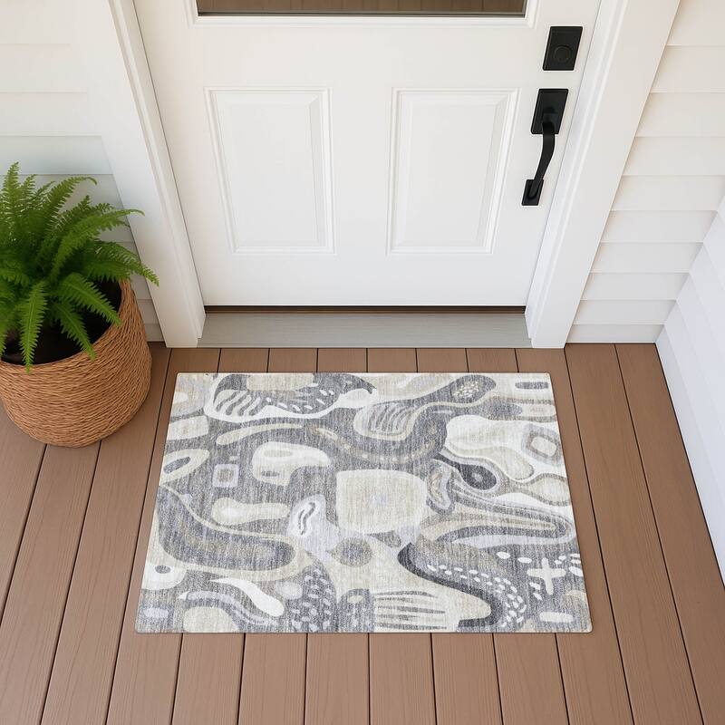 Machine Washable Indoor/ Outdoor Modern Picasy Chantille Rug - Taupe - 1'8" x 2'6"