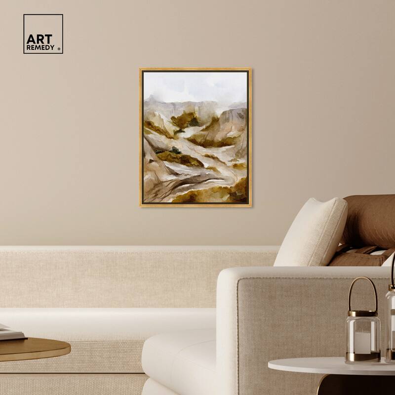 Art Remedy Winter End Rock Mountain Framed Landscape 1 Piece Canvas Wall Art Watercolor Style