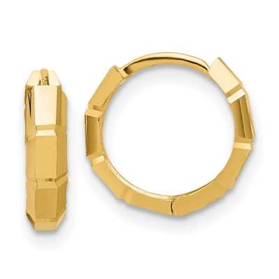Curata 14k Yellow Gold Polished and Sparkle Cut Hoop Earrings - 12.28x13mm
