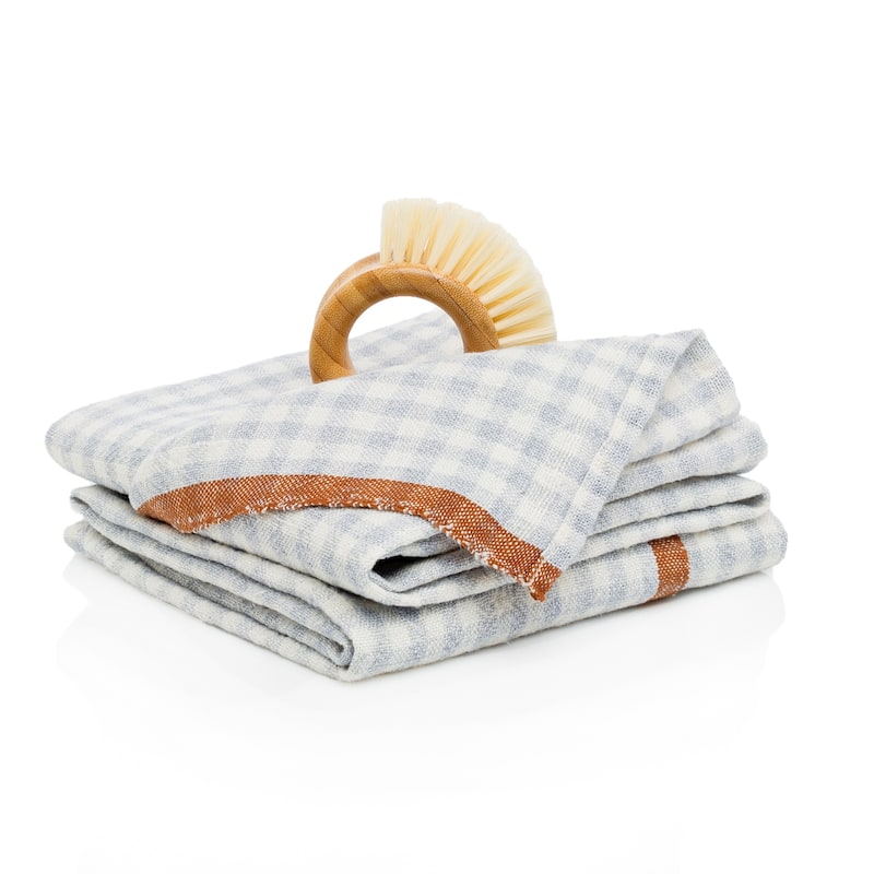 Caravan Gingham Towels - Set of 2 - Blue/Cognac - Set of 2