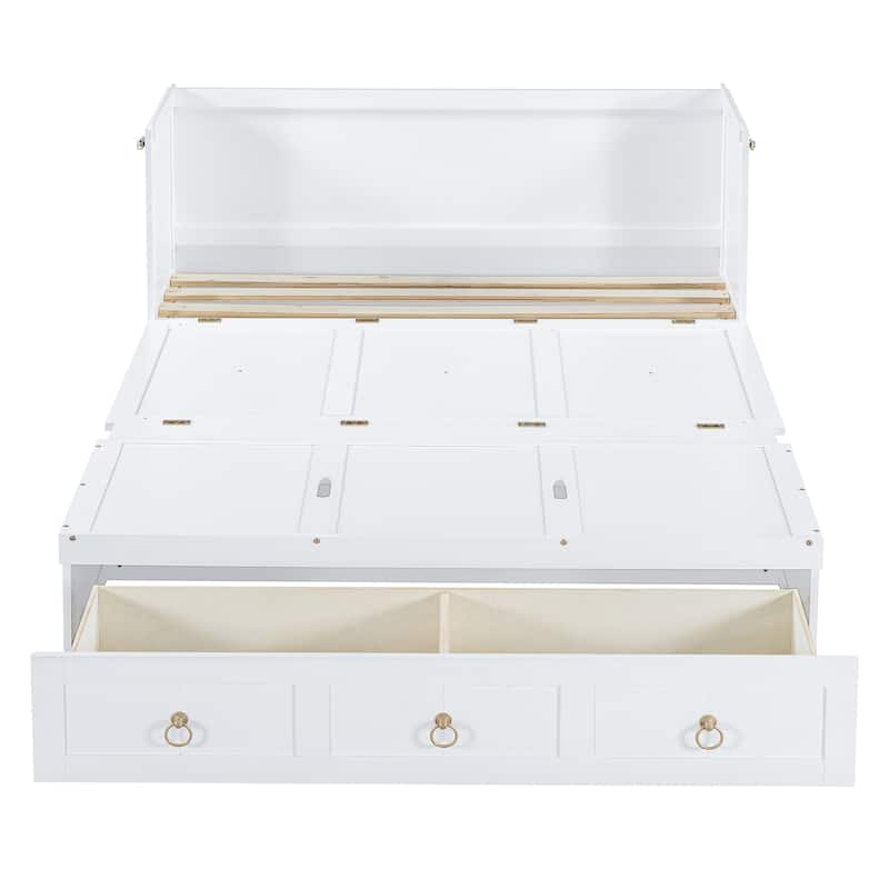 Queen Size Space-Saving Design Murphy Bed with USB Port and Large Drawer for Bedroom