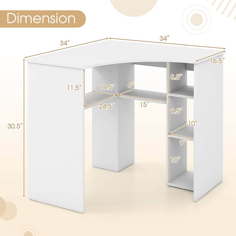 Costway L-Shaped Computer Desk with Storage Shelves Adjustable Shelf