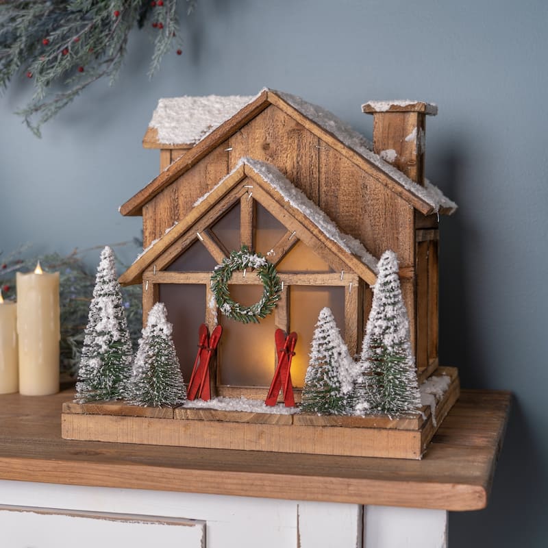 Lighted Vintage Christmas Ski Lodge - 14.25"